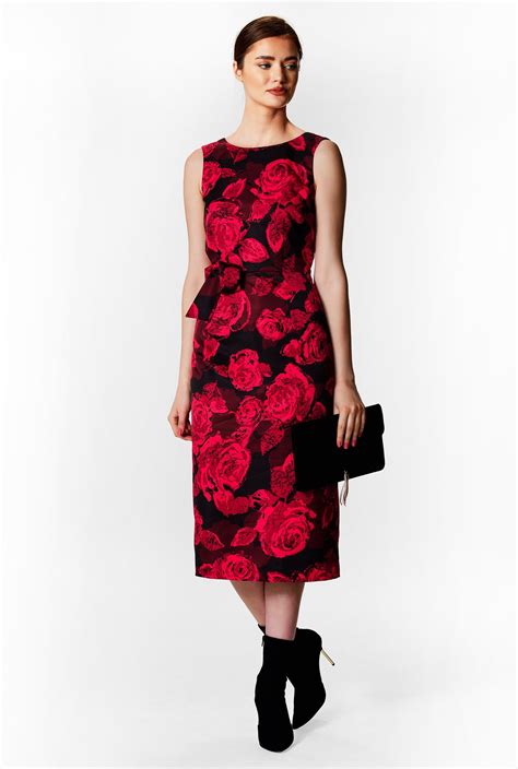 Shop Floral Print Satin Sheath Dress Eshakti