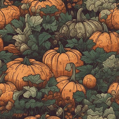 Premium Photo A Seamless Pattern Of Pumpkins And Leaves