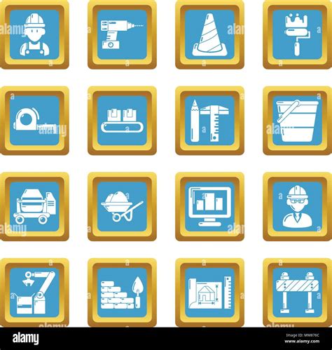 Building Process Icons Set Sapphirine Square Vector Stock Vector Image