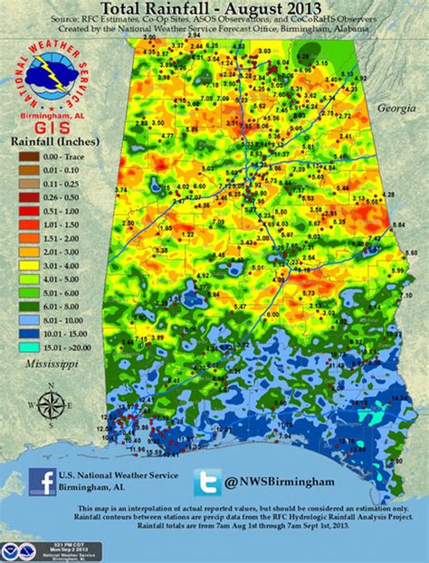 Rainfall Totals For August The Alabama Weather Blog