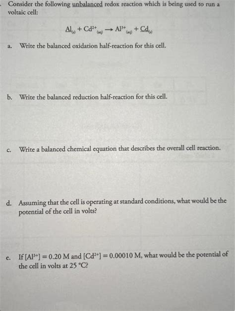 Solved Consider The Following Unbalanced Redox Reaction Chegg