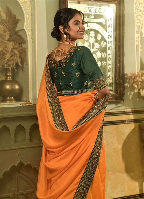 Shop Online Embroidered Vichitra Silk Classic Saree 250713