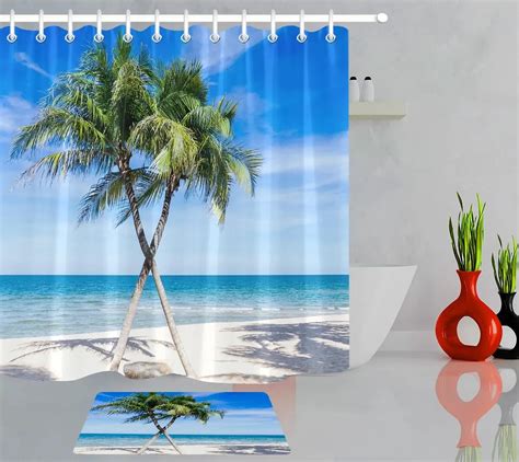 Relaxing Coastal Vibes Palm Trees Shower Curtain Set For Your Beach