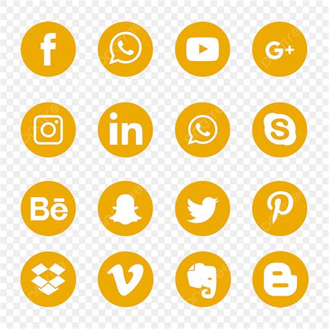 Set Social Media Vector Design Images, Yellow Social Media Icons Set ...