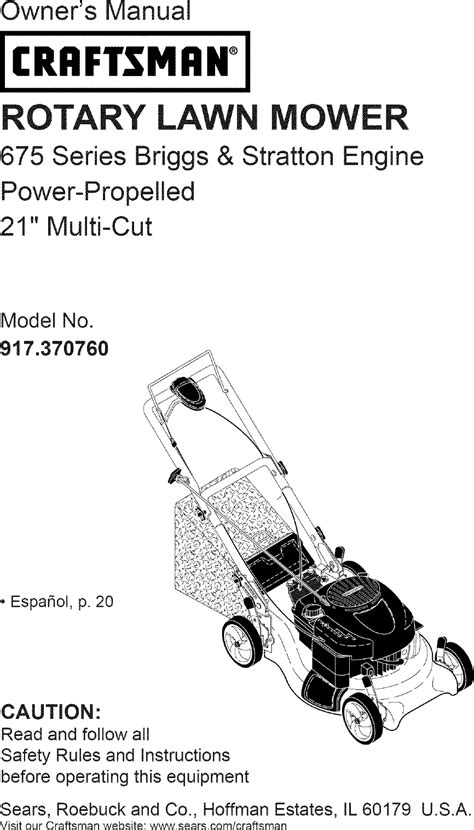 Craftsman 917370760 User Manual Lawn Mower Manuals And Guides L0804078