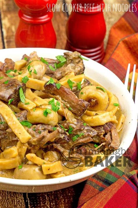 Slow Cooker Beef With Noodles - The Midnight Baker