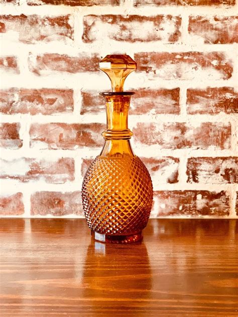 Empoli Amber Glass Decanter Diamond Point Rossini TALL MCM Mid Etsy