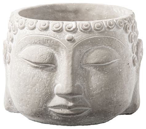 Round Cement Fat Buddha Head Pot Washed Concrete Gray Finish Asian