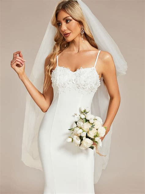 Elegant Lace Applique Mermaid Wedding Dress Spaghetti Straps Fitted