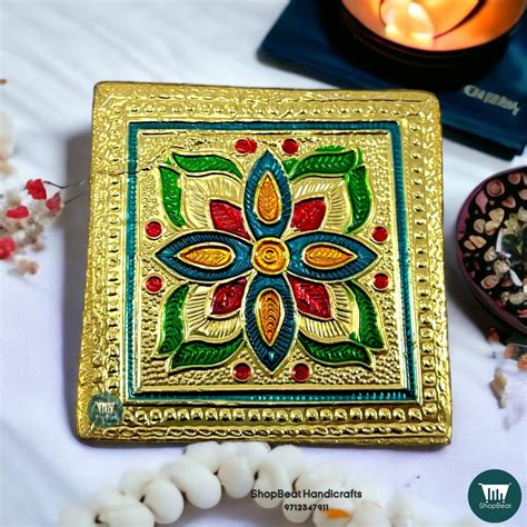 Multicolor Shopbeat Golden Oxidised Flower Wooden Pooja Chowki X