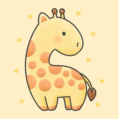 Girafa bonito dos desenhos animados mão estilo desenhado Vetor Premium