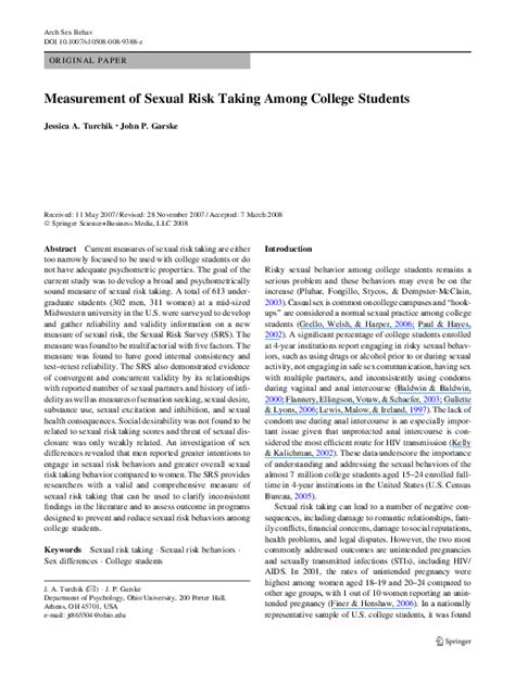 Pdf Measurement Of Sexual Risk Taking Among College Students