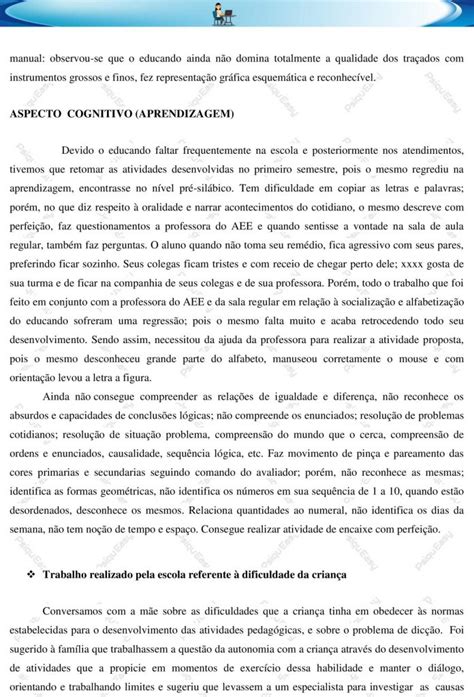 Relatório De Aluno Deficiência Intelectual Leve Insights e