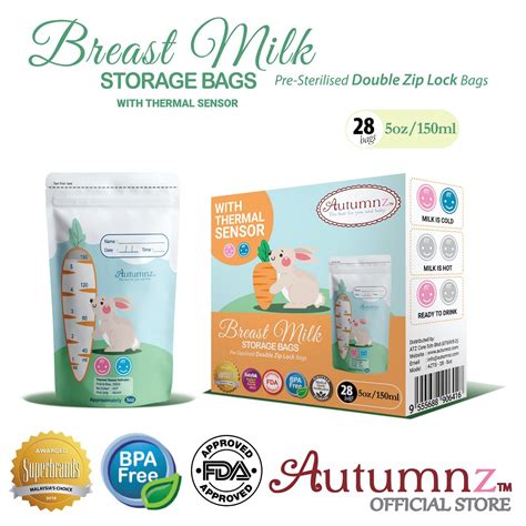 Autumnz Double Ziplock Breastmilk Storage 28 Bags With Thermal Sensor