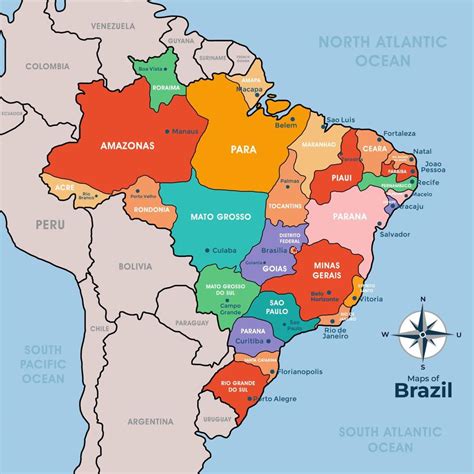 Mapa Del Pa S De Brasil Vector En Vecteezy