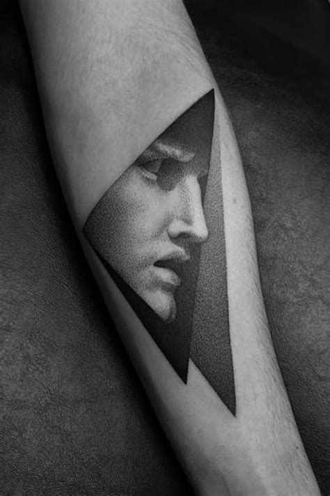 Dotwork Style Sculpture Face Tattoo On The Left Inner Forearm Tattoo