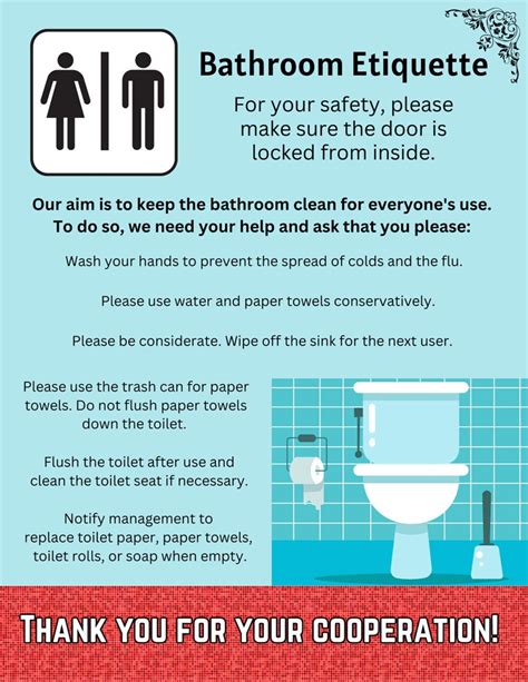 Bathroom Etiquette Poster Flyer For Bathroom Guests And Employees