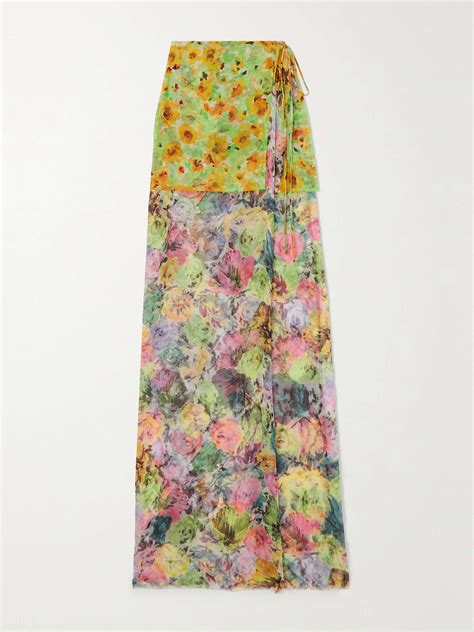 DRIES VAN NOTEN Layered Floral Print Silk Georgette And Chiffon Maxi