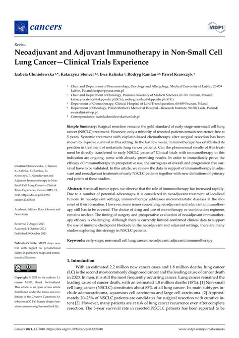 Pdf Neoadjuvant And Adjuvant Immunotherapy In Non Small Cell Lung