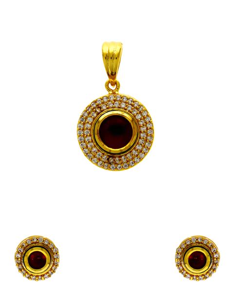 Buy Maroon Colour Gold Finish Studded With American Diamond Pendant Set