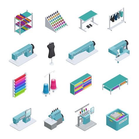 Garment Factory Isometric Icon Set Vector Art At Vecteezy