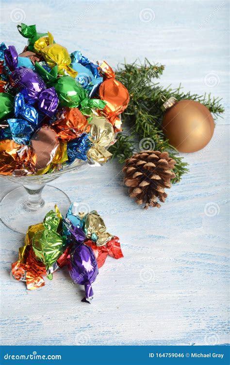 Closeup Bowl of Colorful Christmas Candy Stock Photo - Image of dessert ...