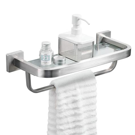 Satin Nickel Bathroom Shelf with Towel Bar – Semis Online