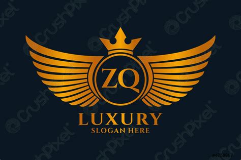 Luxury Royal Wing Letter Zq Crest Gold Color Logo Vector Stock Vector