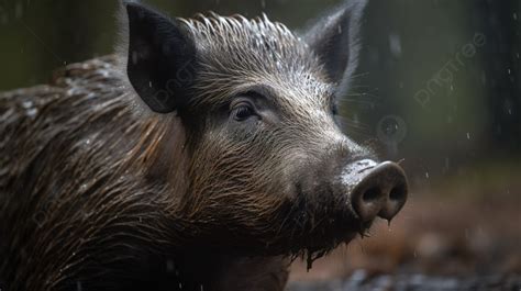 Large Boar Looks In The Rain Background A Picture Of A Hog Background