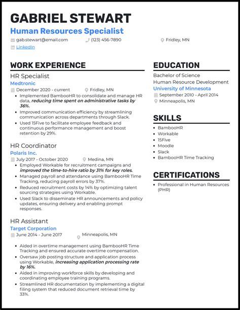 3 Human Resources Specialist Resume Examples For 2025