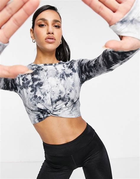 Top By Asos 4505 Stretch It Out Tie Dye Print Crew Neck Long Sleeves