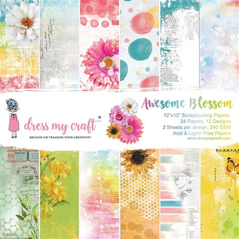 Dress My Craft Single Sided Paper Pad 12X12 24 Pkg Awesome Blossom 12