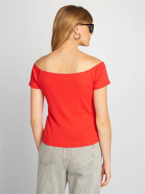 Camiseta bardot de punto de canalé rojo Kiabi 10 00