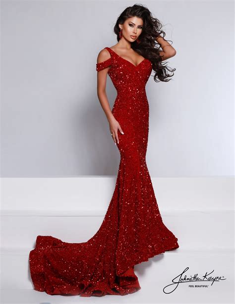 Johnathan Kayne 2678 Sequin Stretch Velvet Prom Dress With Off Shoulde