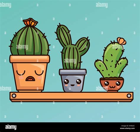 Cute Kawaii Cactus And Succulent Cartoon Stock Vector Image And Art Alamy