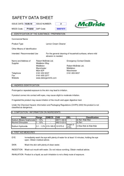 Asda Coshh Safety Data Sheets Car Window