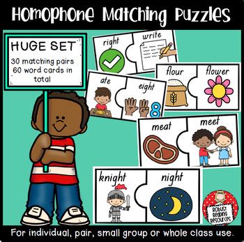 Homophone Matching Games and Puzzles - Huge set - 30 pairs! | TPT