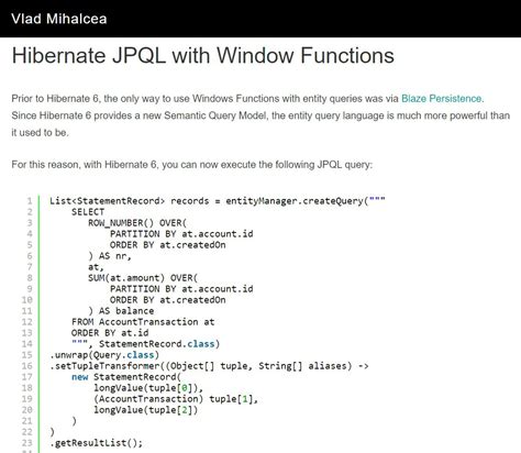 Vlad Mihalcea On Twitter Hibernate 6 And JPQL Window Functions Https