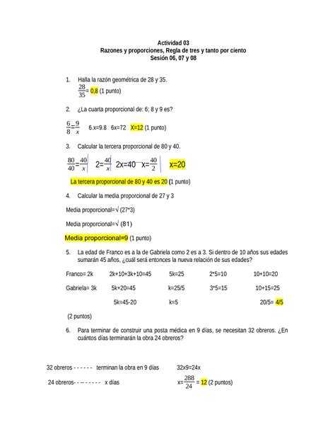 Actividad 03 Mate Actividad 03 Razones Y Proporciones Regla De