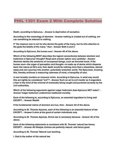 SOLUTION Phil 1301 Exam 2 With Complete Solution Studypool