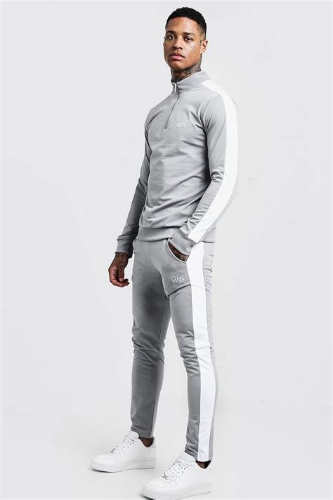 Funnel Neck Contrast Panel Tricot Man Tracksuit Boohoo