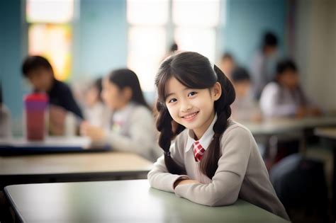 Premium Photo | Happy little girl in a class at school