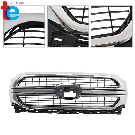 Front Bumper Grille Upper Grill For 2021 2022 Ford F 150 Chrome Ml3z 8200 Ka Ebay