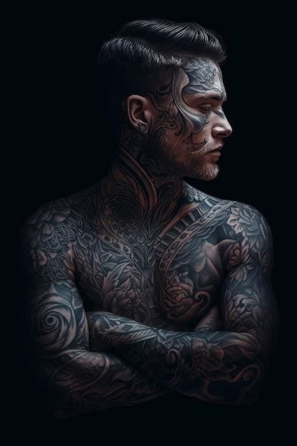 Premium Ai Image A Man With Tattoos On His Chest And Sunglasses