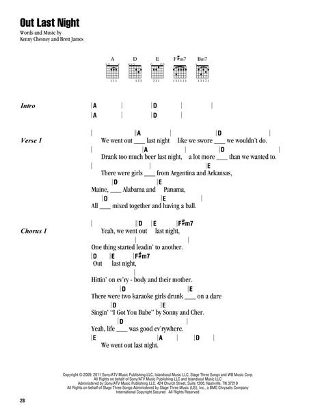 Out Last Night by Kenny Chesney - Guitar Chords/Lyrics - Guitar Instructor