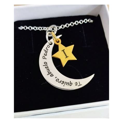 Colgante Personalizado Luna Con Estrella Plata De Ley Ba Ado En Oro