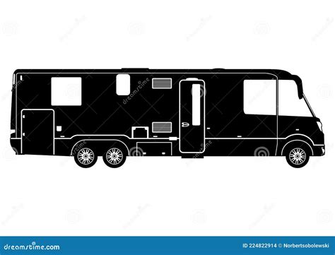 Rv Motorhome Silhouette Vector Isolated In White Background Royalty