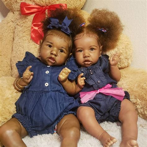 20" Silicone Vinyl Kimora & Aislinn Twins Black Reborn Baby Doll With ...