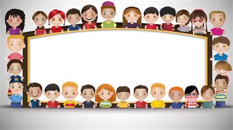 Kids Standing Around Some White Space Vector Background, Class Picture ...