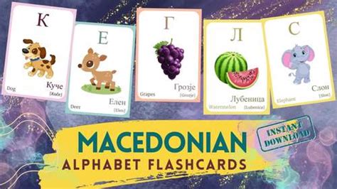 MACEDONIAN Alphabet FLASHCARD with picture, Learning Macedonian, Macedonain